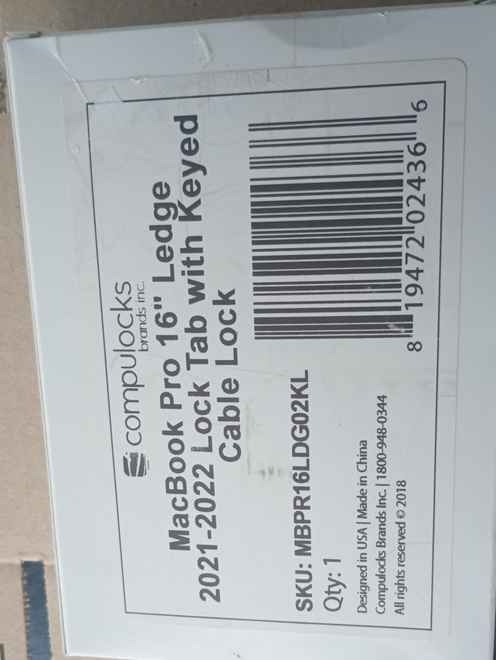Compulocks MacBook Pro 16" Lock Tab with Keyed Cable Lock - White